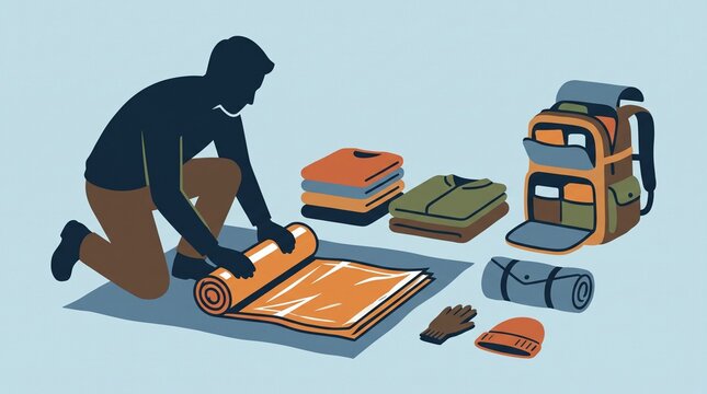 Person Packing Emergency Supplies in Backpack on Floor with Survival Kit Items