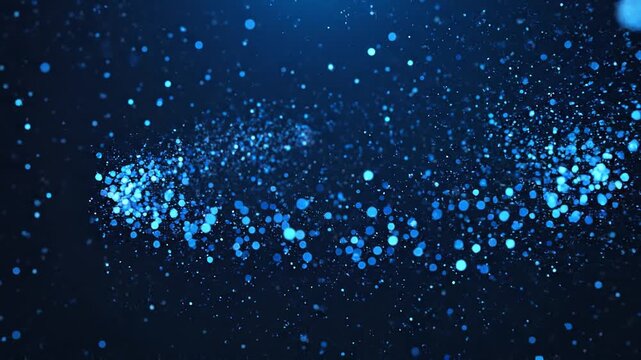 青い光のパーティクルが渦巻く背景動画（シネマティック、キラキラ、抽象）