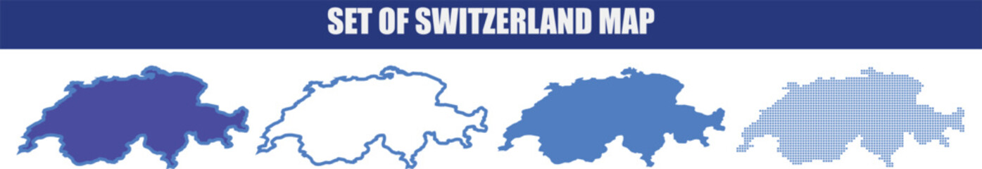 Set of four stylized blue switzerland map geographic illustrations © MdEanur
