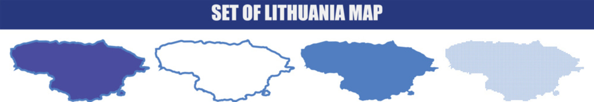 Set of lithuania map illustrations in various styles and blue shades