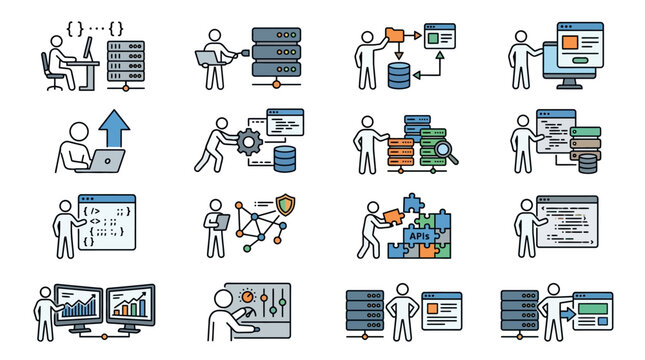 Software Development Engineering and Coding Icons Set