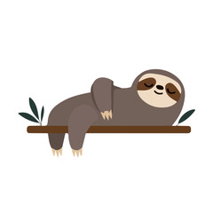 Fototapeta premium Sloth, simple flat 2D artwork with minimal details, isolated on a white background.