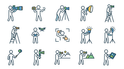 Stick figure photographers in various professional shooting scenarios. © ARI