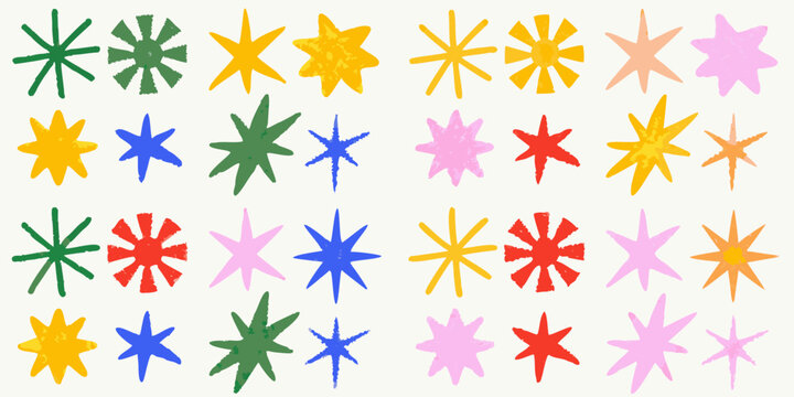 Colorful hand drawn asterisk pattern with varied hues and textures
