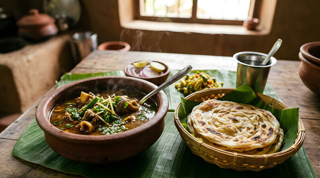 Traditional south indian mutton curry with parotta