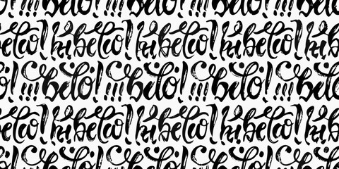 Hand lettered hello greetings pattern seamless black and white design © Huraya