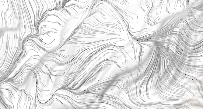 Complex abstract background with flowing lines and scattered particles simulating movement and data.