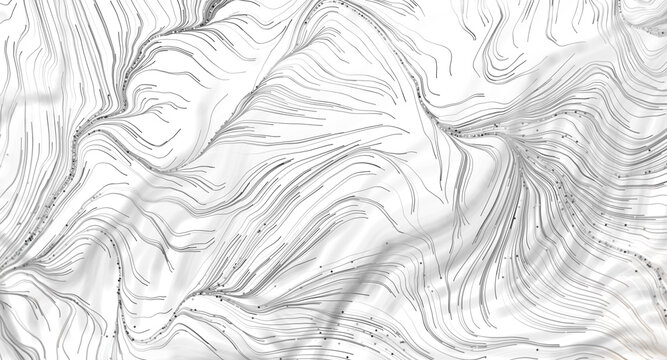 Intricate abstract pattern of fine lines and small particles flowing dynamically across a textured s