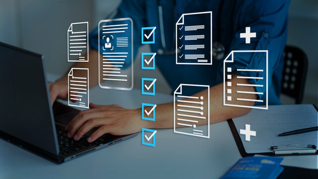 businessman holding a digital healthcare symbol with medical network icons represents online medical services, protection, and modern technological innovation. Representing Online Medical Protection
