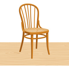 Classic wooden dining chair stands on a light timber floor © huda