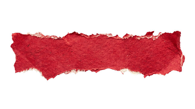 Torn piece of red paper isolated on transparent background for design