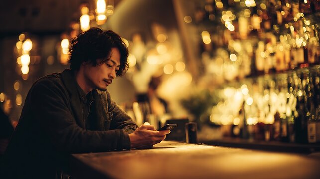 Man Sitting at Bar Counter / バーカウンターに座る男性
