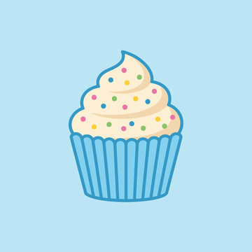 A cute cupcake illustration with sprinkles on a blue background