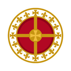 Medieval heraldic shield with gold crosses and fleur de lis © jauhari