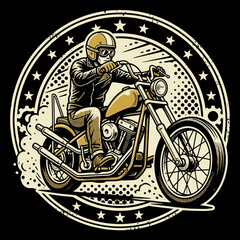 Vintage illustration of a man riding a classic chopper motorcycle © jana
