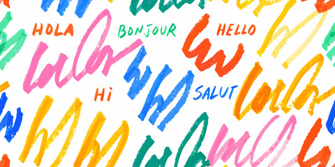 Colorful handwritten greetings vector illustration with overlapping text elements © Arif