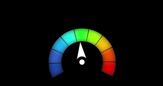 A graphical speedometer showing a colorful gauge on a transparent background animation. Representing internet connection performance different design 