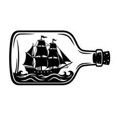 Ship in a bottle, sailing vessel, nautical icon, black line art isolated on White Background silhouette © mdmoniruzzaman