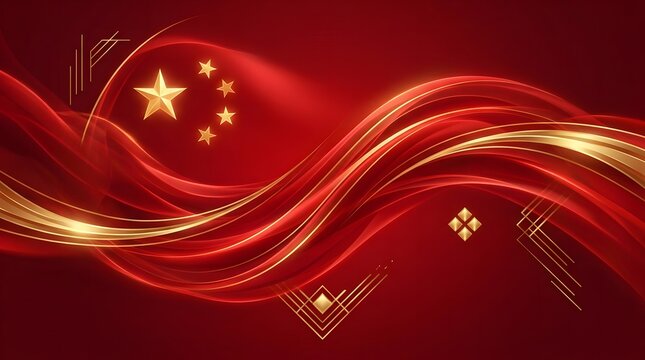 National day china celebration abstract red and gold flag design with five stars symbol