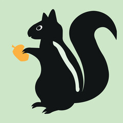 Black Squirrel Holding Orange Nut Silhouette Flat Design Illustration © Shahin335
