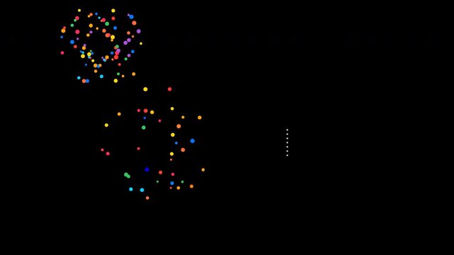 Landscape colorful sprinkles fireworks explosion animation on transparent alpha channel background