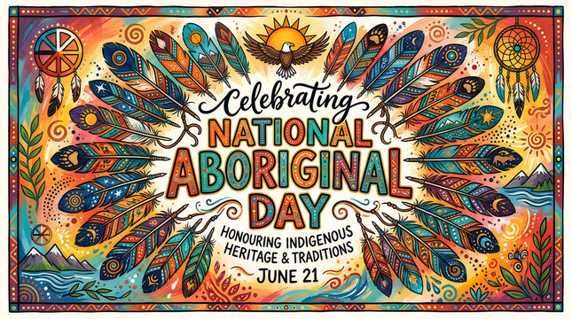 National aboriginal day design with colorful feathers