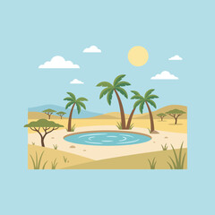 Fototapeta premium A peaceful oasis in the desert with palm trees