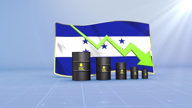 Honduras Oil Price Falling with Oil Barrels Downward Green Arrow and 3D Financial Data Visualization Graphs for Economy and Business Concept
