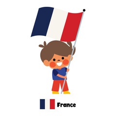 Cartoon Kid Waving France Flag