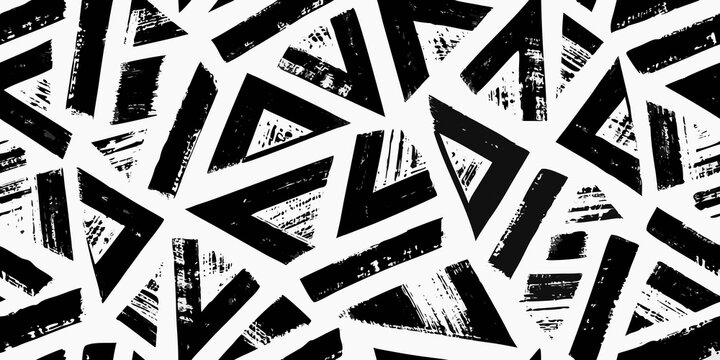 Abstract Geometric Pattern With Brushstroke Texture Black And White