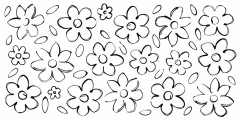 Fototapeta premium Hand Drawn Floral Ornament With Simple Black And White Lines