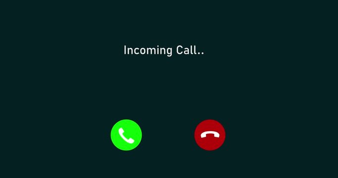 Incoming call ring icon on a black background animation. Phone call incoming call phone icon you accept and decline option for red to green button smartphone