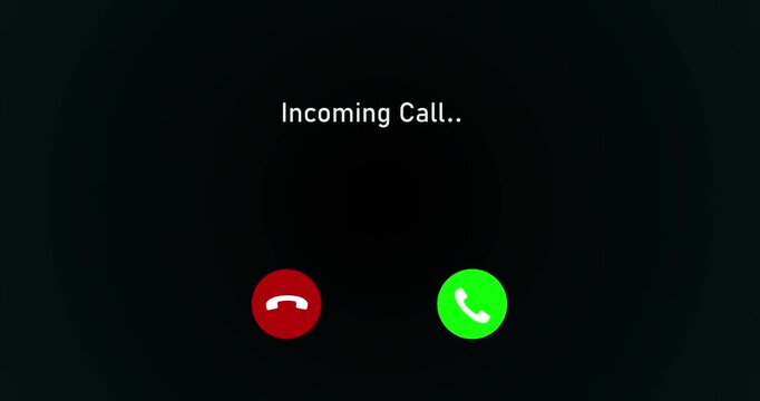 Incoming call ring icon on a black background animation. Phone call incoming call phone icon you accept and decline option for red to green button smartphone