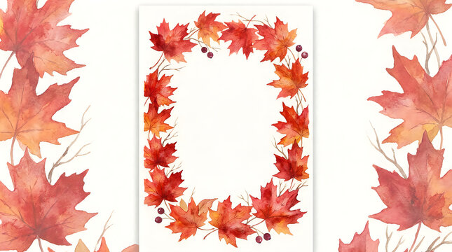 Watercolor autumn maple leaf frame with orange red foliage