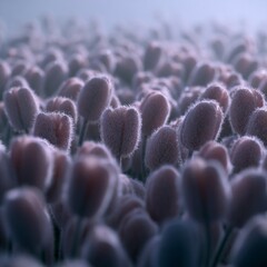 Obraz premium Frozen Pastel Tulip Buds Glowing in Soft Sunrise Light with Delicate Frost Texture