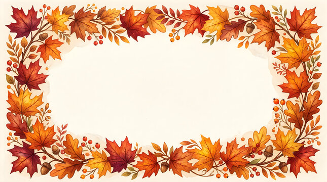 Autumn leaves frame with colorful maple foliage border