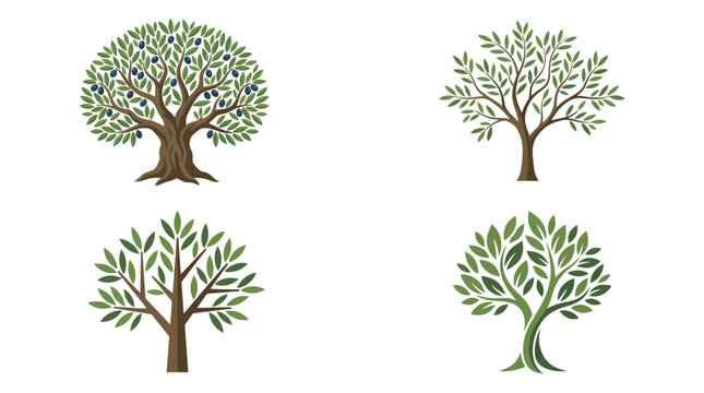Four stylized olive tree icons isolated on a white background