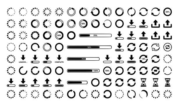 Big Set of Loading Icons Progress Bar Upload Download Vector Collection