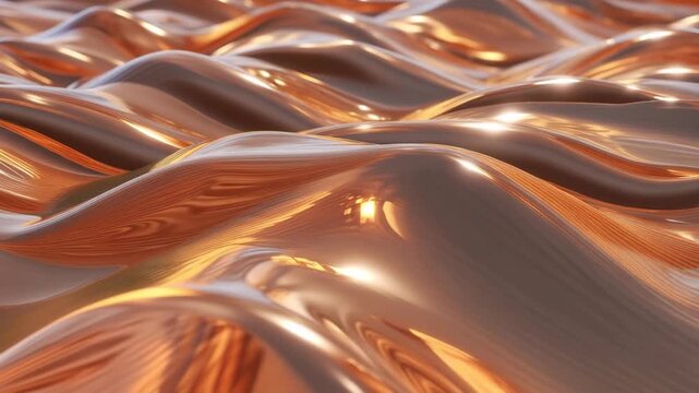 Abstract flowing wave background made of shiny liquid gold metal with smooth curves and bright reflections video.