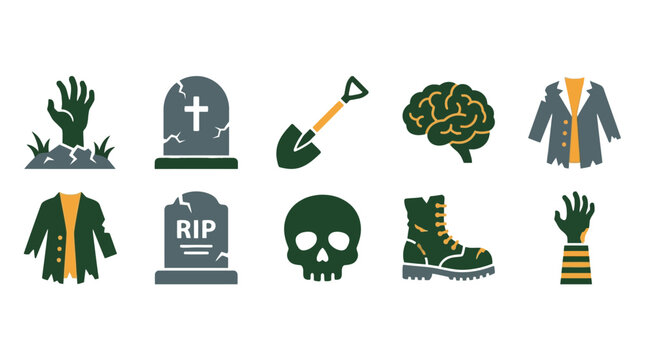 A collection of spooky zombie icons for Halloween design