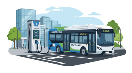 Fototapeta premium Electric Bus Charging Station in Modern City with Eco-Friendly Transit