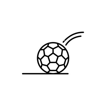 Outline icon of a soccer ball moving fast from a penalty kick.