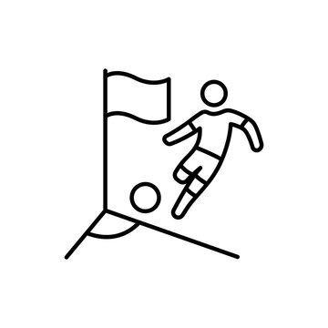 Outline icon of a player taking a corner kick on the pitch.
