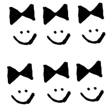 Set of Six Hand-Drawn Bow Tie and Smiley Face Doodles on White Background
