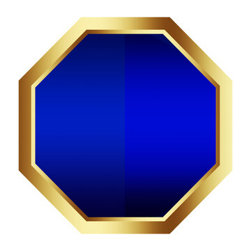 Blue gold luxury frame badge polygonal shape objects isolated on white background