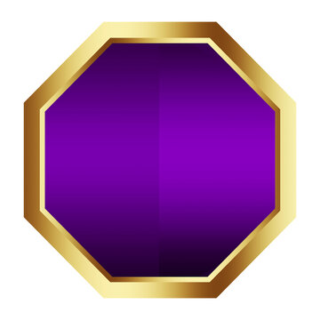 Purple gold luxury frame badge polygonal shape objects isolated on white background
