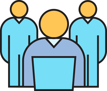 People Working on Laptop and Colleagues Behind Icon

