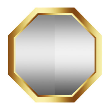 White gold luxury frame badge polygonal shape objects isolated on white background