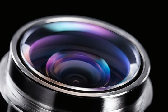 Macro Shot of Premium Camera Lens Optics with Vibrant Iridescent Anti-Reflective Coating