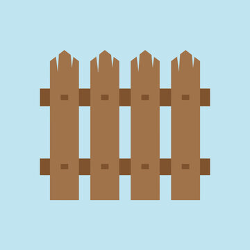 A simple brown wooden picket fence on a blue background
